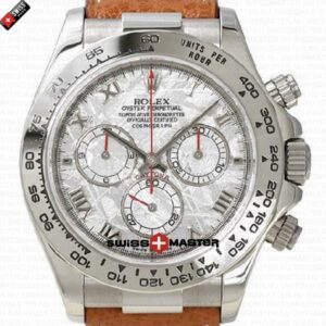 Rolex Cosmograph Daytona White Gold Meteorite Arabic Marks Dial Leather Band | Swiss Replica Watch