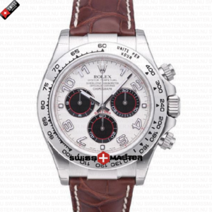 Rolex Cosmograph Daytona 18ct Gold White Gold White Panda Dial Leather Band | Swiss Replica Watch