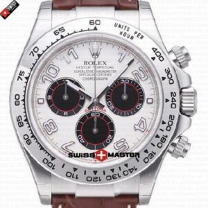 Rolex Cosmograph Daytona 18ct Gold White Gold White Panda Dial Leather Band | Swiss Replica Watch