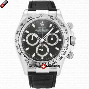 Rolex Cosmograph Daytona White Gold Black Stick Marks Dial Leather Band | Swiss Replica Watch