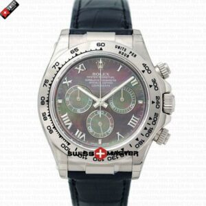 Rolex Cosmograph Daytona 18k white Gold MOP Dial Leather Band | Swiss Replica Watch