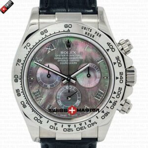 Rolex Cosmograph Daytona 18k white Gold MOP Dial Leather Band | Swiss Replica Watch