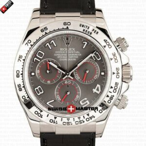 Rolex Cosmograph Daytona White Gold Grey Arabic Marks Dial Leather Band | Swiss Replica Watch