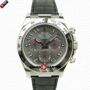 Rolex Cosmograph Daytona White Gold Grey Arabic Marks Dial Leather Band | Swiss Replica Watch