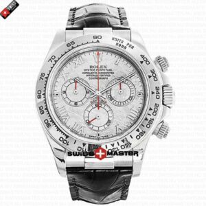 Rolex Cosmograph Daytona White Gold Meteorite Roman Marks Dial Leather Band | Swiss Replica Watch