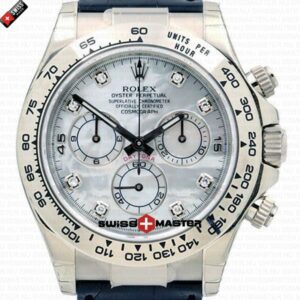 Rolex Cosmograph Daytona White Gold White MOP Diamond Marks Dial Leather Band | Swiss Replica Watch