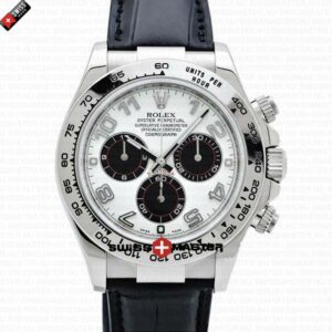 Rolex Cosmograph Daytona White Gold Panda White Arabic Marks Dial Leather Band | Swiss Replica Watch