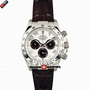 Rolex Cosmograph Daytona White Gold Panda White Arabic Marks Dial Brown Leather Band | Swiss Replica Watch