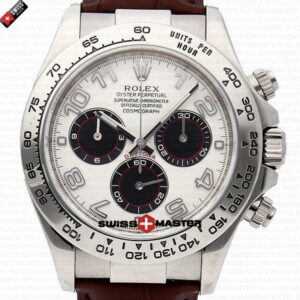 Rolex Cosmograph Daytona White Gold Panda White Arabic Marks Dial Brown Leather Band | Swiss Replica Watch