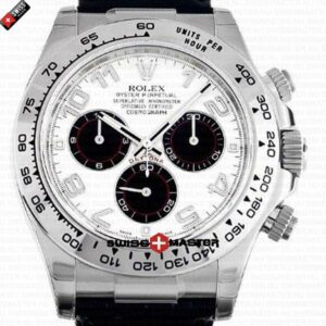 Rolex Cosmograph Daytona White Gold Panda White Arabic Marks Dial Leather Band | Swiss Replica Watch