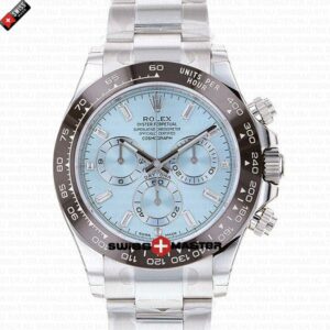 Rolex Cosmograph Daytona Platinum Ice Blue Dial Brown Ceramic Bezel Dimond Markers | Swiss Replica Watch