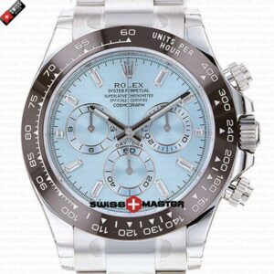 Rolex Cosmograph Daytona Platinum Ice Blue Dial Brown Ceramic Bezel Dimond Markers | Swiss Replica Watch