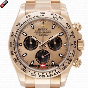 Rolex Cosmograph Daytona 18K Gold Rose Panda Gold Dial Ceramic Bezel Stick Markers | Swiss Replica Watch