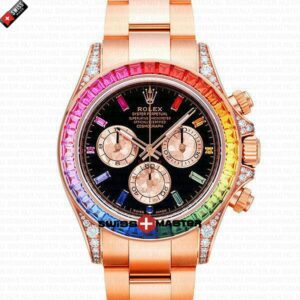 Rolex Cosmograph Daytona Rainbow Bezel Diamond Markers 18k Rose Gold | Swiss Replica Watch