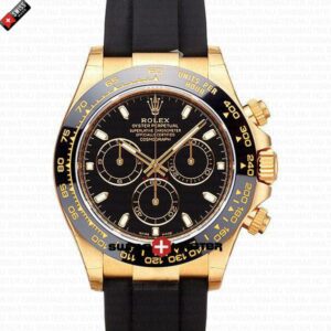 Replica Rolex Cosmograph Daytona Yellow Gold Black Dial - Rubber Band