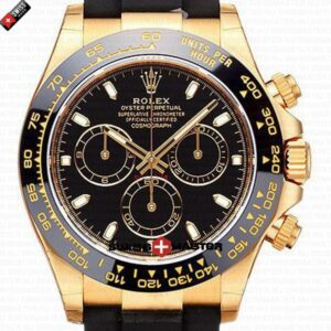 Replica Rolex Cosmograph Daytona Yellow Gold Black Dial - Rubber Band