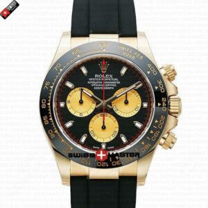 Replica Rolex Cosmograph Daytona Yellow Gold Panda Black Dial - Rubber Band