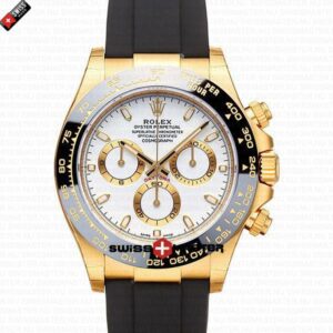 Replica Rolex Cosmograph Daytona Yellow Gold White Dial - Rubber Band