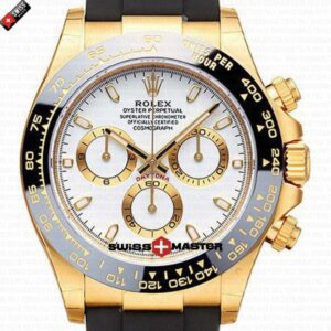 Rolex Cosmograph Daytona Yellow Gold with White Dial Rubber Band | Swiss Replica Watch