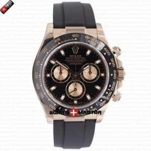 Rolex Cosmograph Daytona Rose Gold with Black Dial Rubber Band | Swiss Replica Watch