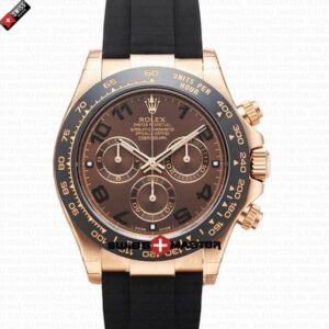 Rolex Cosmograph Daytona Rose Gold with Chocolate Arabic Dial Rubber Band | Swiss Replica Watch