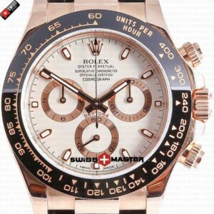 Rolex Cosmograph Daytona Rose Gold with Ivory Dial Rubber Band | Swiss Replica Watch