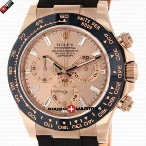 Rolex Cosmograph Daytona Rose Gold with Pink Dial Diamond Marks Rubber Band | Swiss Replica Watch