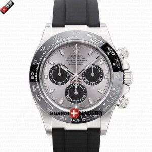 Replica Rolex Cosmograph Daytona White Gold Silver Dial - Rubber Band