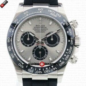 Replica Rolex Cosmograph Daytona White Gold Silver Dial - Rubber Band