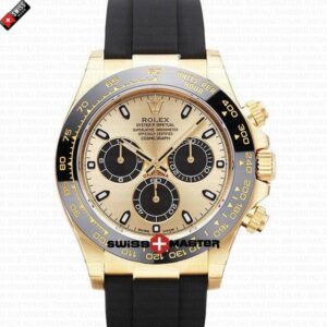 Replica Rolex Cosmograph Daytona Yellow Gold Panda Gold Dial - Rubber Band