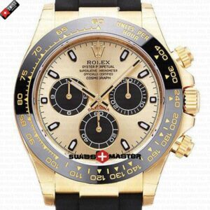 Replica Rolex Cosmograph Daytona Yellow Gold Panda Gold Dial - Rubber Band