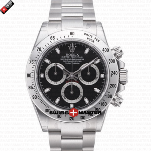 Replica Rolex Daytona – Black Dial, Stainless Steel Case & Chronograph