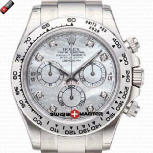 Rolex Cosmograph Daytona SS White Gold MOP White Dial with Diamond Marks | Swiss Replica Watch