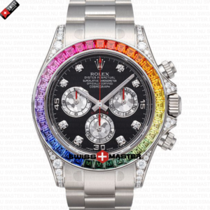Rolex Cosmograph Daytona Rainbow Bezel Diamond Markers 18k White Gold | Swiss Replica Watch