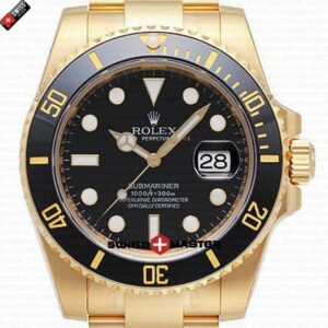 Rolex Submariner 18k Gold Black Dial Ceramic Bezel | Swiss Replica Watch