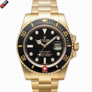 Rolex Submariner 18k Gold Black Dial Ceramic Bezel Diamond Markers | Swiss Replica Watch