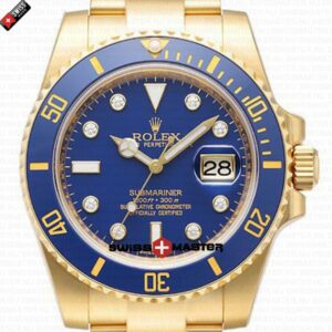 Rolex Submariner 18k Gold Blue dial Ceramic Bezel Diamond Markers | Swiss Replica Watch