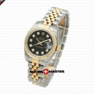 Rolex Datejust 18k Gold 2-tone Black Dial Diamond Markers | Swiss Replica Watch