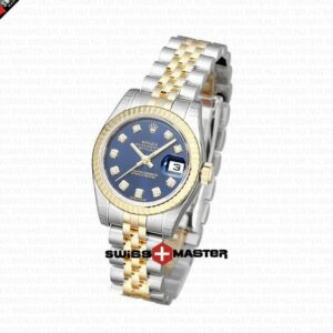Rolex Datejust 18k Gold 2-tone Blue Dial Diamond Markers | Swiss Replica Watch