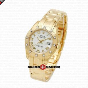 Rolex Datejust Pearlmaster 18k Gold White Dial Diamond Bezel | Swiss Replica Watch