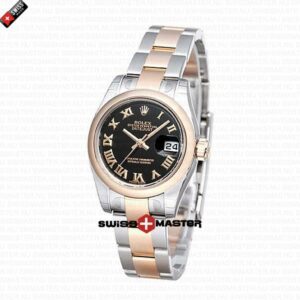 Rolex Datejust 18k Rose Gold 2-Tone Oyster Bracelet Black Dial | Swiss Replica Watch