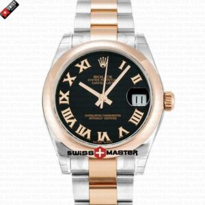 Rolex Datejust 18k Rose Gold 2-Tone Oyster Bracelet Black Dial | Swiss Replica Watch